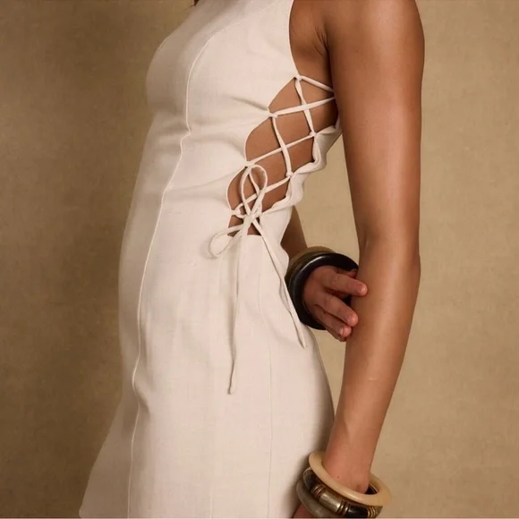 12th Tribe Vela Natural Linen Mini Dress Cream Size M - Picture 2 of 10